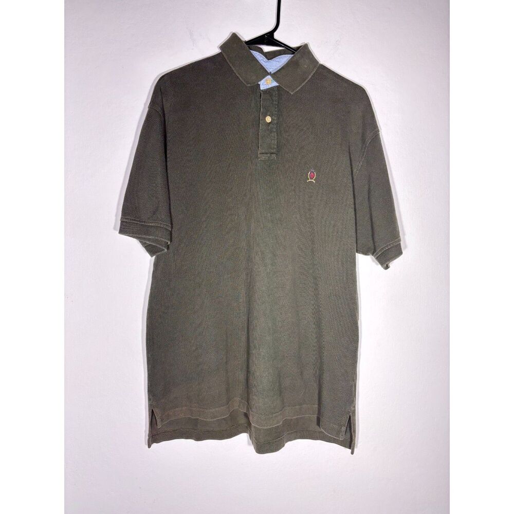 Tommy Hilfiger Men’s Olive Green Cotton Polo Shirt Size L Casual Preowned